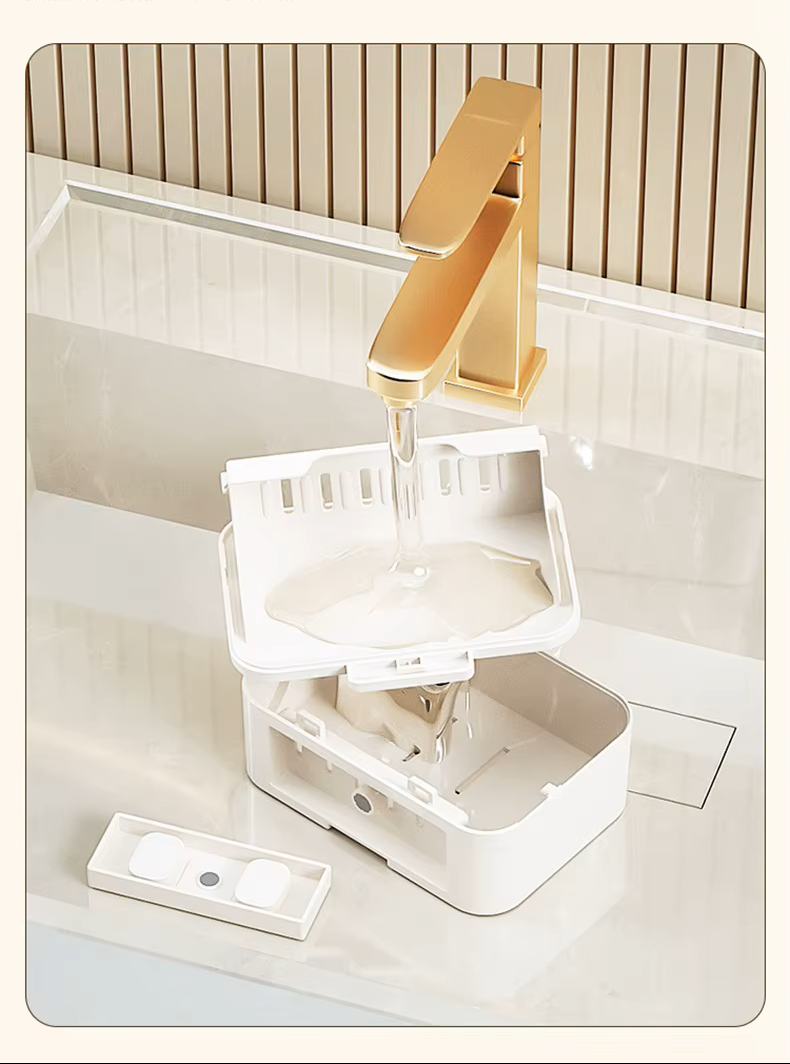 Wall-Mounted Double Soap Box with Lid – No-Drill Drainage Bathroom Holder - Image 2